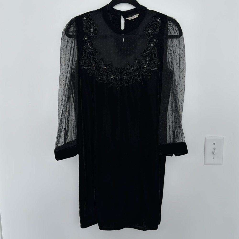 Zara Black Velvet Embellished Vintage Dress - Size L